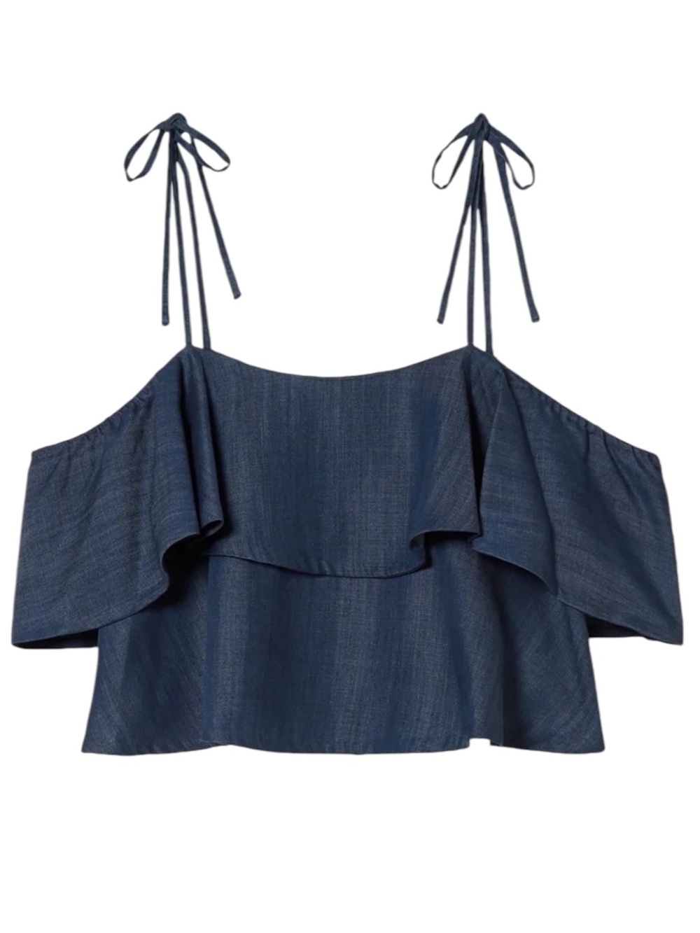 Rachel Zoe Angie Cold Shoulder Ruffled Tempel Chambray Top